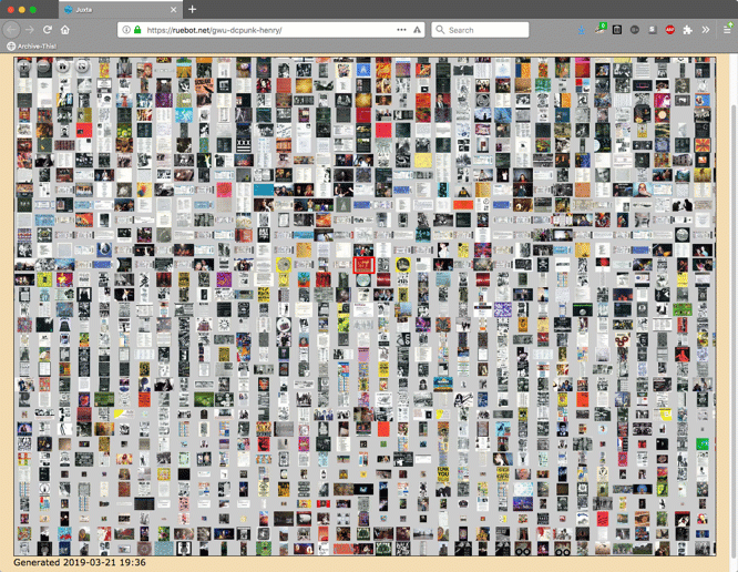 Animation demonstrating a cursor dragging and zooming into a gallery of images.